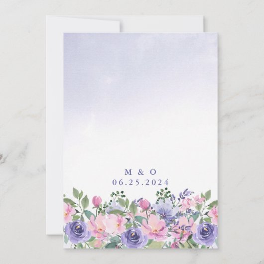 Paarse Roze Bloemen Modern Save the Date Kaart (Achterkant)