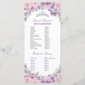 Paarse Roze Bloemen Quinceañera Orde van Evenement Programma (Achterkant)