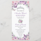 Paarse Roze Bloemen Quinceañera Orde van Evenement Programma (Voorkant)