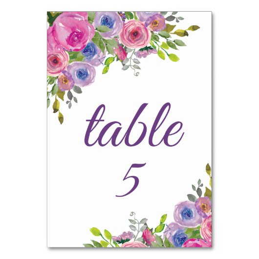 Paarse Roze Bloemen Tafelnummer (Voorkant)