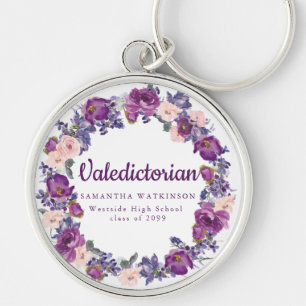 Paarse & Roze Bloemen Valedictoriaanse Afstuderen Sleutelhanger