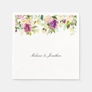 Paarse Roze Bloemen Waterverf Servetten