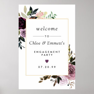 Paarse Roze Bloemengestelde Verlovingsfeest Welkom Poster