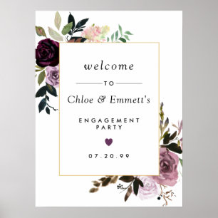 Paarse Roze Bloemengestelde Verlovingsfeest Welkom Poster