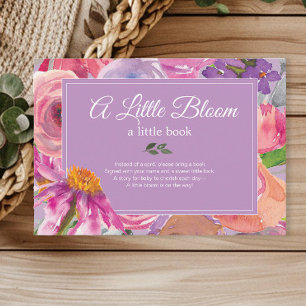 Paarse Roze Bloemige Boeken voor Baby Shower Informatiekaartje