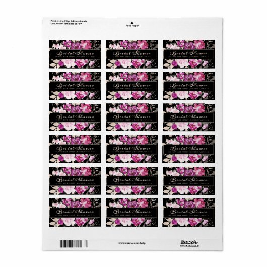 Paarse Roze Bloemige Bruidsdouche Retouradres Etiket (Full Sheet)