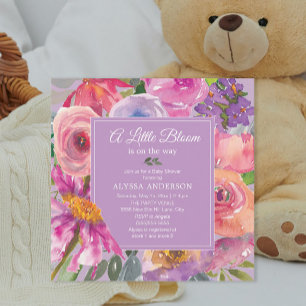 Paarse Roze Bloemige Kleine Bloei Baby Shower Kaart