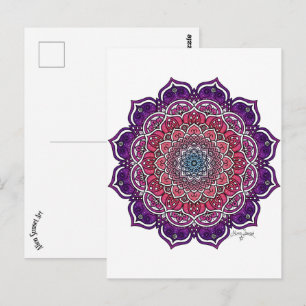 Paarse-Roze Bloemmandala Briefkaart
