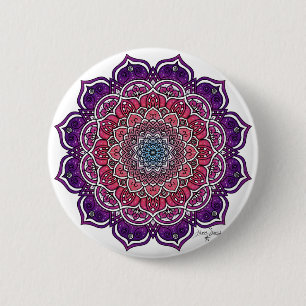 Paarse-Roze Bloemmandala Ronde Button 5,7 Cm