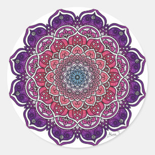 Paarse-Roze Bloemmandala Ronde Sticker