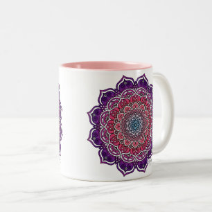 Paarse-Roze Bloemmandala Tweekleurige Koffiemok
