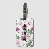 Paarse & Roze Bloempatroon met Custom Monogram Bagagelabel (Voorkant (verticaal))