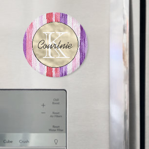 Paarse Roze Blush Rode Strepen Gouden Monogram Magneet
