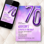 Paarse Roze Bokeh 70e Verjaardagsuitnodiging Kaart