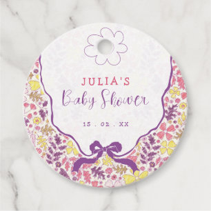 Paarse Roze Boog Wilde Bloemen Bloesems Baby Showe Bedankjes Labels