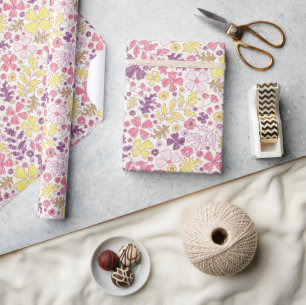 Paarse Roze Boog Wilde Bloemen Bloesems Baby Showe Cadeaupapier