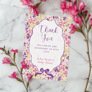 Paarse Roze Boog Wilde Bloemen Bloesems Baby Showe Kaart