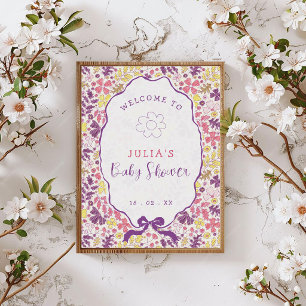 Paarse Roze Boog Wilde Bloemen Bloesems Baby Showe Poster