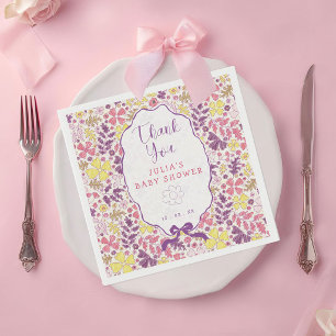 Paarse Roze Boog Wilde Bloemen Bloesems Baby Showe Servet