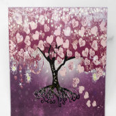 Paarse roze bruine wijn - Heart Leaf Tree Weddensc Drieluik Uitnodiging (Binnenzijde eerst)