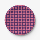 Paarse Roze Checker Diamantpatroon Papieren Bordje (Voorkant)