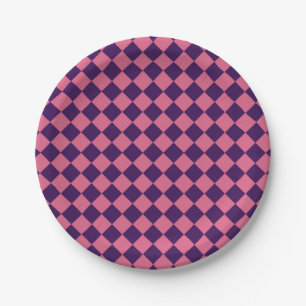 Paarse Roze Checker Diamantpatroon Papieren Bordje