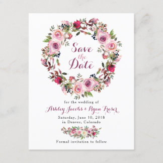 Paarse Roze Chique Roos Bloemen Bruiloft Save the Date