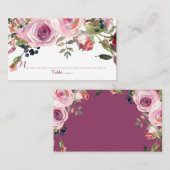 Paarse roze chique Roos bloemenbruiloft plaats kaa Plaatskaartje (Voorkant / Achterkant)