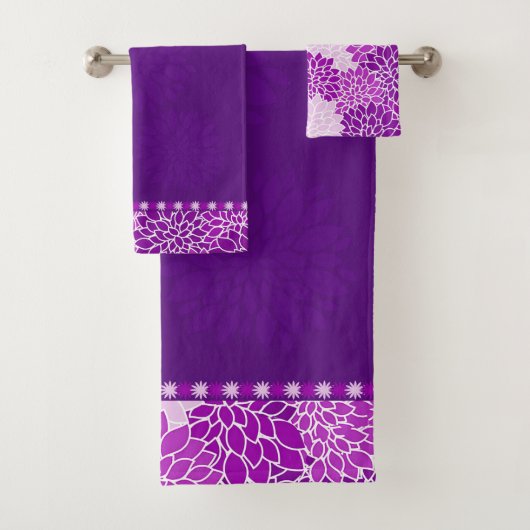 Paarse roze Dahlias Bath set Bad Handdoek (Insitu)