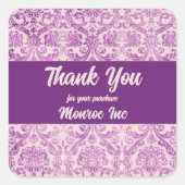 Paarse roze damast vierkante sticker (Voorkant)