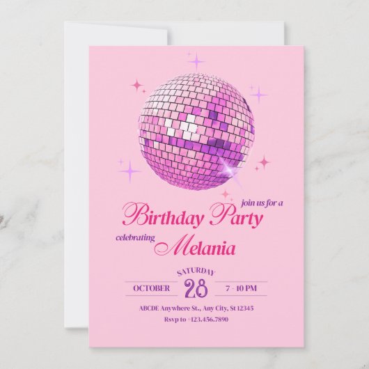 Paarse roze disco feestverjaardag kaart (Voorkant)