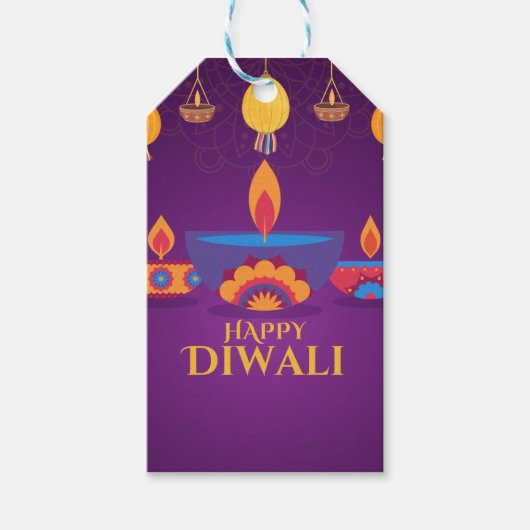 Paarse roze Diwali licht illustratie Cadeaulabel (Voorkant)