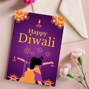 Paarse roze Diwali licht illustratie Folie Feestdagenkaart