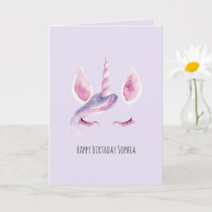 Paarse Roze Eenhoorn Verjaardag Kaart