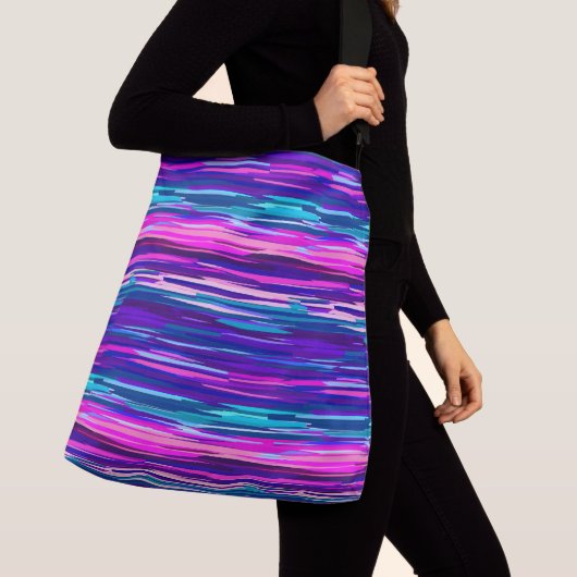 Paarse, Roze en Blauwe Abstracte Strepen Crossbody Tas (Dichtbij)