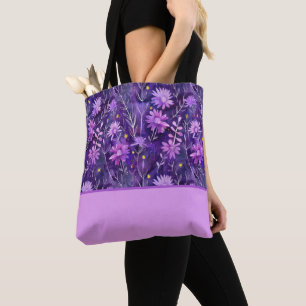 Paarse Roze en Gele Daisy Bloemen, Kleurenblok Draagtas