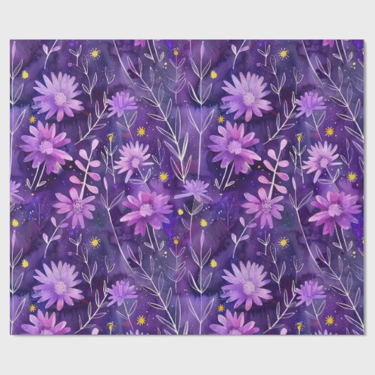Paarse Roze en Gele Daisy Bloempatroon Cadeaupapier (Vlak)