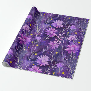 Paarse Roze en Gele Daisy Bloempatroon Cadeaupapier