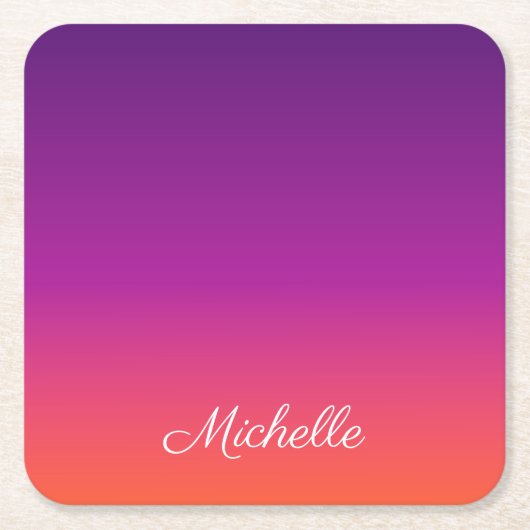 Paarse, roze en oranje gradiëntmeter vierkante kartonnen onderzetter (Voorkant)