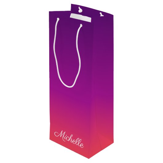 Paarse, roze en oranje gradiëntmeter wijn cadeautas (Achterkant Gekanteld)