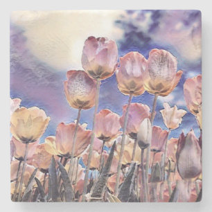 Paarse, roze en oranje tulpen stenen onderzetter