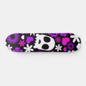 Paarse, roze en witte schedel en bloempatroon skateboard (Horizontaal)