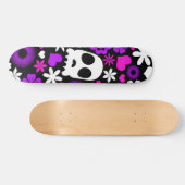 Paarse, roze en witte schedel en bloempatroon skateboard (Horizontaal)