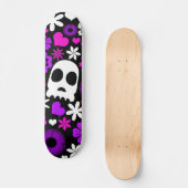 Paarse, roze en witte schedel en bloempatroon skateboard (Voorkant)