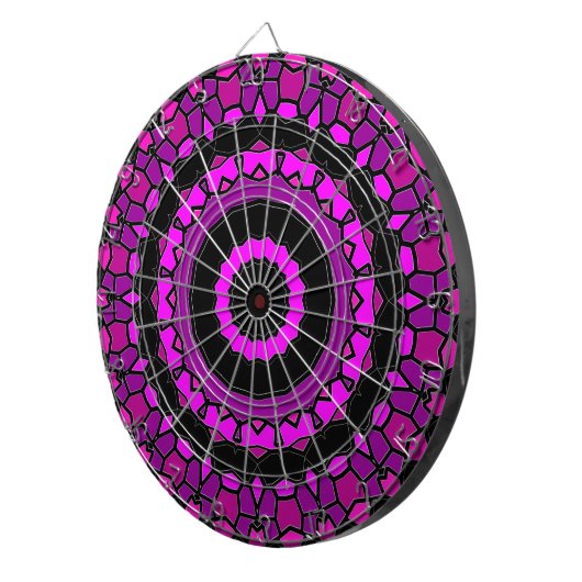 Paarse roze en zwarte Kaleidoscoop Patroon Dartbord (Voorkant Rechts)