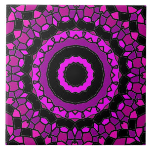 Paarse roze en zwarte Kaleidoscoop Patroon Tegeltje