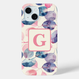 Paarse roze Eucalyptus Waterverf Bladeren monogram