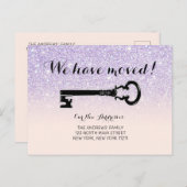 Paarse roze faux sparkly glitter ombre key Moving Aankondigingskaart (Voorkant / Achterkant)