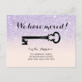 Paarse roze faux sparkly glitter ombre key Moving Aankondigingskaart (Voorkant)