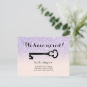 Paarse roze faux sparkly glitter ombre key Moving Aankondigingskaart (Staand voorkant)
